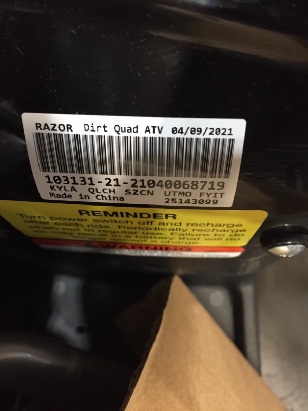 Photo 5 of Razor Dirt Quad - 24V Electric 4-Wheeler ATV - Twist-Grip Variable-Speed Acceleration Control, Hand-Operated Disc Brake, 12" Knobby Air-Filled Tires
