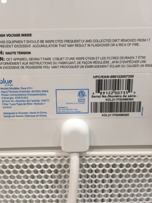 Photo 4 of Blueair Blue Pure 211+ Air Purifier 3 Stages with Two Washable Pre-Filters, Particle, Carbon Filter, Captures Allergens, Odors, Smoke, Mold, Dust, Germs, Pets, Smokers, Large Room

//SIMILAR TO REFERENCE PHOTO 
