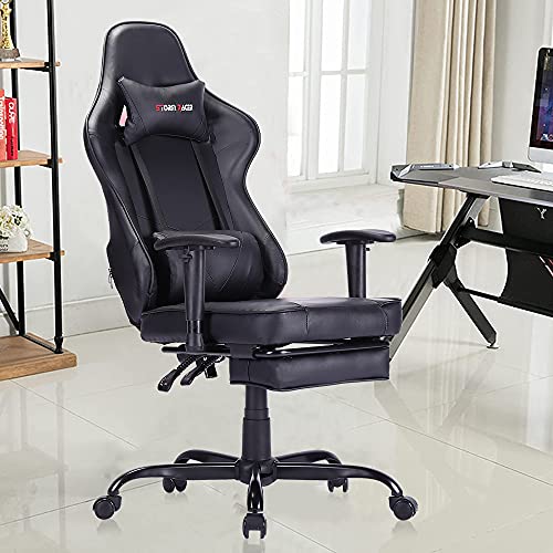 Photo 1 of Gaming Chair Racing Chair PU Leather Ergonomic High-Back Adjustable Height Professional E-Sports Chair with Headrest and Lumbar Pillows (Black)
