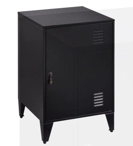 Photo 1 of Black Metal 1-Door Night Stand Storage Cabinet 25 in. D x 19.5 in. W x 6.5 in. H