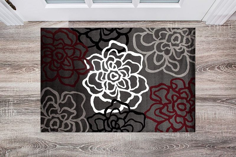 Photo 1 of 
Contemporary Modern Floral Flowers Red/Gray Area Rug 2' x 3'