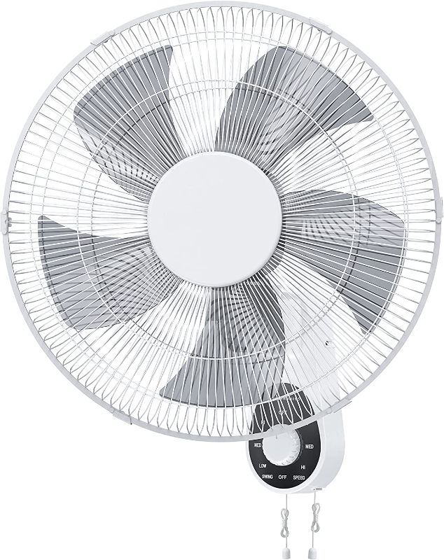 Photo 1 of Wall Mount Fan, 16" High Velocity Wall Fan with 5 Blades, 3 Speeds, 90° Oscillating, Adjustable Tilt, clivet ETL Certified for Bedroom, Office, Warehouse, Workshop, Patio, and Basement


//factory packaged