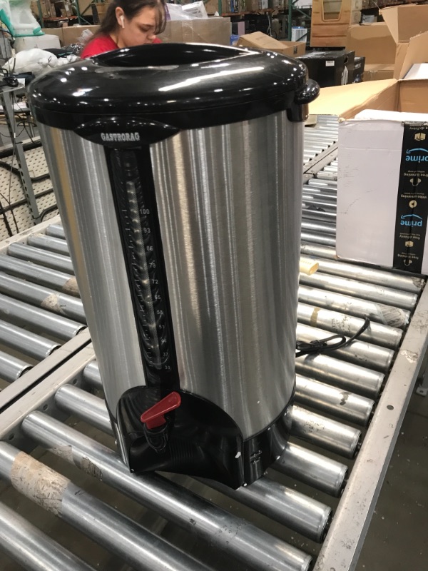 Photo 3 of GASTRORAG 100 CUP DOUBLE WALL COMMERCIAL COFFEE URN, STAINLESS STEEL

//dented//nonfunctional 
