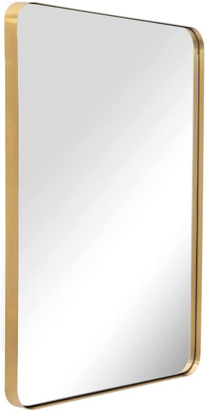 Photo 1 of ANDY STAR 22”X30”gold Bathroom Mirror for Wall, Metal Framed Vanity Mirror, Rectangular Rounded Corner Mirror with Premium Stainless Steel Frame(Matte Black Trim)
