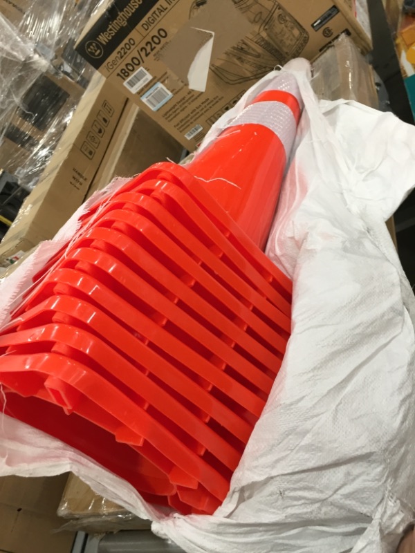 Photo 2 of 10 Pack 28" Traffic Cones Plastic Road Cone PVC Safety Road Parking Cones Weighted Hazard Cones Construction Cones for Traffic Fluorescent Orange w/4" w/6" Reflective Strips Collar
