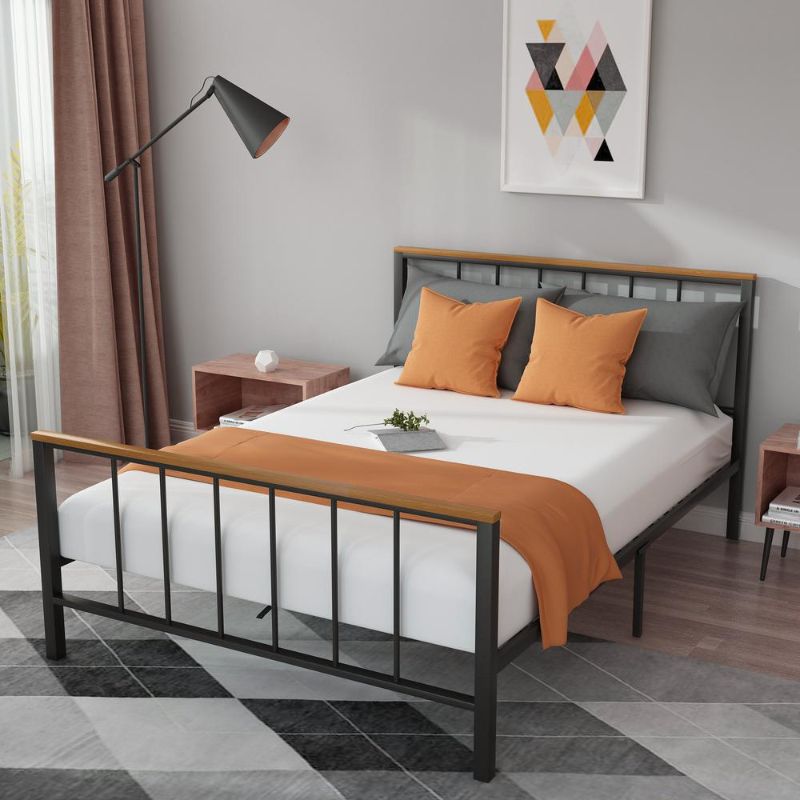 Photo 1 of GODEER Black Queen Metal Platform Bed Frame with Headboard and Footboard, Sturdy Metal Frame