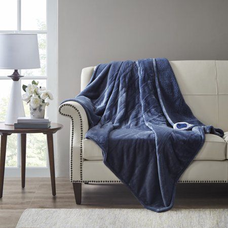 Photo 1 of Beautyrest Oversized Solid Microlight Reverses to Micro Berber Electric Throw - Indigo