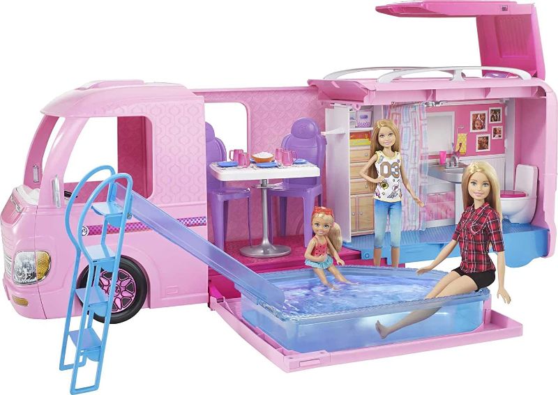 Photo 1 of Barbie Camper Pops Out into Play Set with Pool!
(Dolls Not Included)