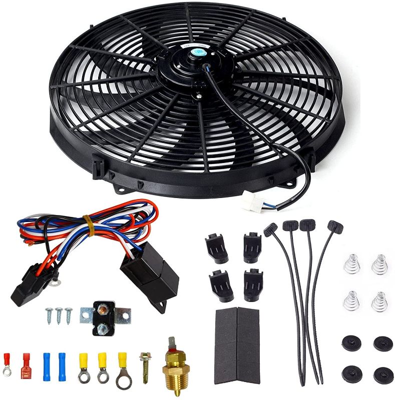 Photo 1 of 16 Inch Electric Radiator Cooling Fan Mounting Kit & 175-185 Degree Thermostat Relay Switch Kit Black
