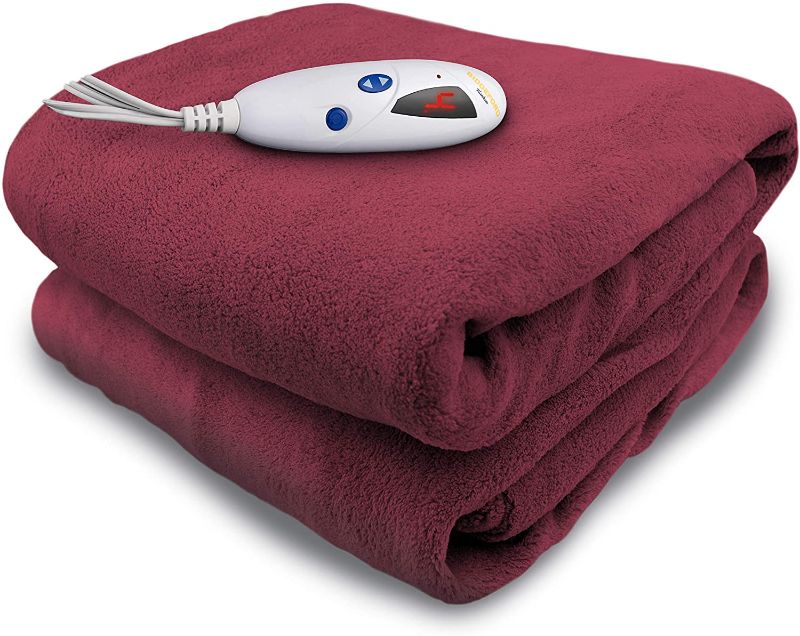 Photo 1 of Biddeford Blankets Micro Plush Electric Heated Blanket with Digital Controller, Claret Red
