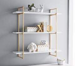 Photo 1 of *** SIMILAR TO PHOTO 3-Shelf Small Bookcase, Floating Wall Mount Bookshelf with Wood and Industrial Pipe/Metal Frame, White/Brass Gold