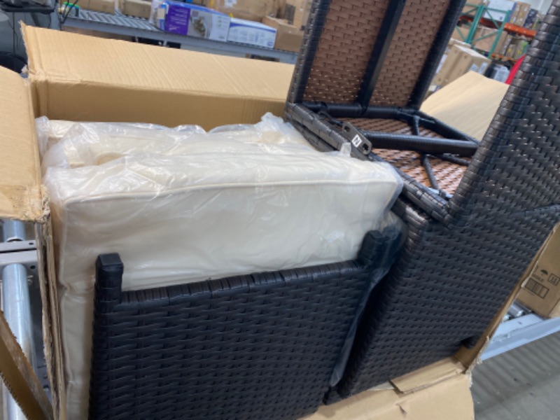 Photo 2 of **INCOMPLETE***  Walnew 9 Pieces Patio Conversation Sets Wicker Rattan Dining Sets Tempered Glass Table Cushioned Chairs with Ottoman, Beige **BOX 2 OF 3 **
