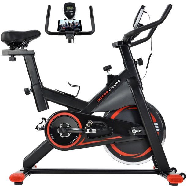 Photo 1 of Exercise Cycling Bike, Stationary Indoor Cycling Bike, Smooth Belt Drive Exercise Bike with LCD monitor, Bottle Holder, Adjustable Seat Bicycle Stationary Bike for Home Cardio Gym Workout, L5375