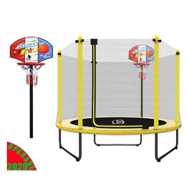 Photo 1 of  60" Trampoline for Kids - 5ft Outdoor & Indoor Mini Toddler Trampoline with Enclosure, Basketball Hoop, Birthday Gifts for Kids, Gifts for Boy and Girl, Baby Toddler Trampoline Toys, Age 1-8