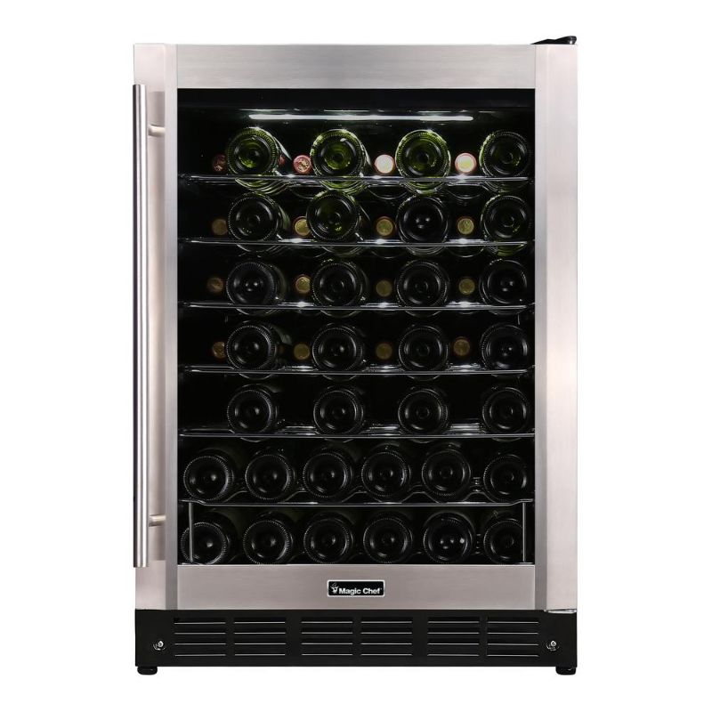 Photo 1 of Magic Chef 23.4 in. W 50-Bottle Wine Cooler in Stainless Steel.
