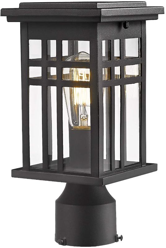 Photo 1 of (NOT INCLUDED LIGHT BULB) 
Zeyu Exterior Post Light, Outdoor Pole Lantern Pillar Light Fixture with Clear Glass Shade and Black Finish, 20068-P BK
