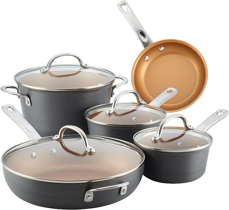 Photo 1 of Ayesha Curry Home Collection Hard Anodized Nonstick Cookware Pots and Pans Set, 9 Piece, Charcoal Gray
