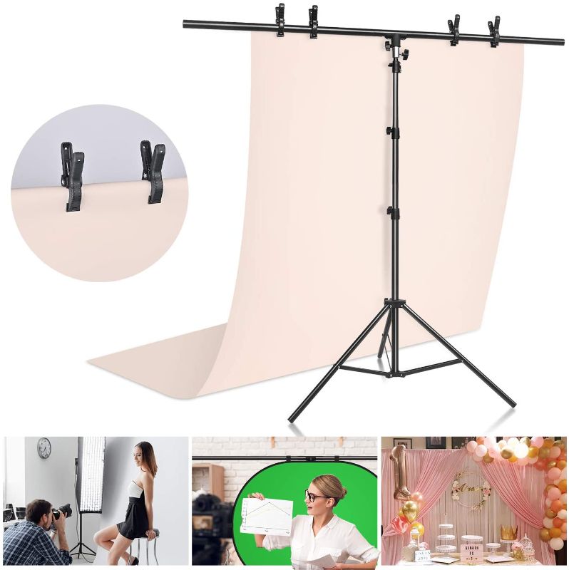 Photo 1 of Yesker T- Shape Backdrop Stand Kit 8.5ftx5ft Adjustable Portable Photo Background Backdrop Stand with 4 Spring Clamps Back Drop for Photography Photoshoot
