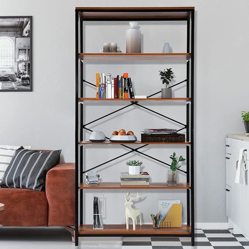 Photo 1 of 5-Tier Industrial Style Bookshelf and Bookcase, Vintage 5-Shelf Industrial Bookshelf Furniture (US Stock)
