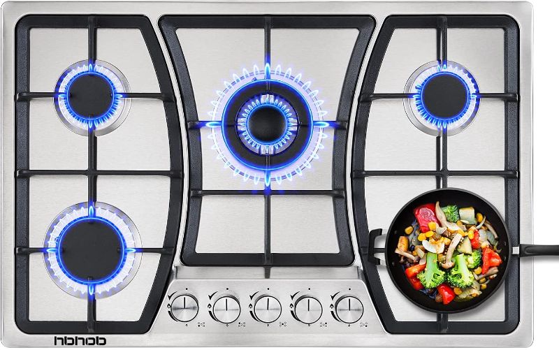 Photo 8 of 30 inches Gas Cooktop 5 Burners Gas Stove gas hob stovetop Stainless Steel Cooktop 5 Sealed Burners Cast Iron Grates Built-in Gas Stove Top LPG/NG Gas Cooktop Thermocouple Protection and Easy to Clean