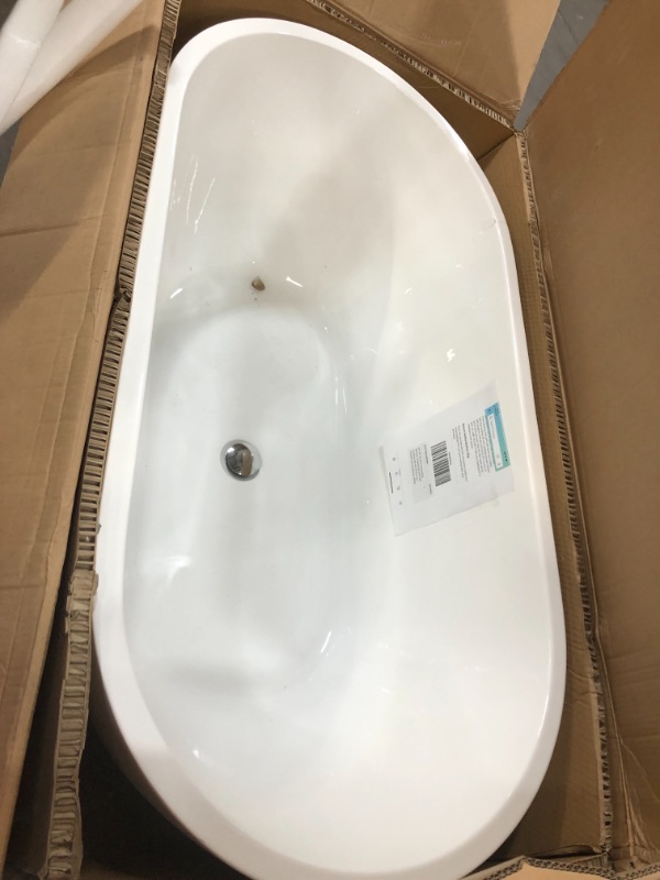 Photo 2 of 55 in. Acrylic Freestanding Flatbottom Double Ended Soaking Bathtub in White with Brass Drain
