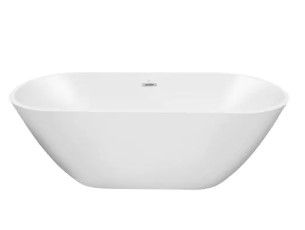 Photo 1 of 55 in. Acrylic Freestanding Flatbottom Double Ended Soaking Bathtub in White with Brass Drain
