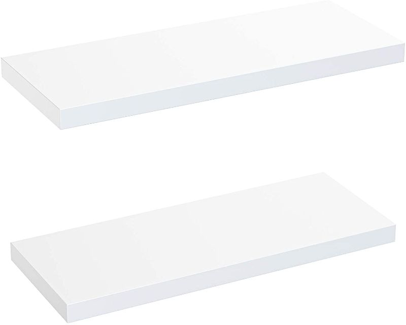 Photo 1 of AMADA HOMEFURNISHING Floating Shelves White, Wall Shelf Deep L24xW9 Set of 2 for Living Room, Bedroom, Bathroom, Kitchen Storage, AMFS06