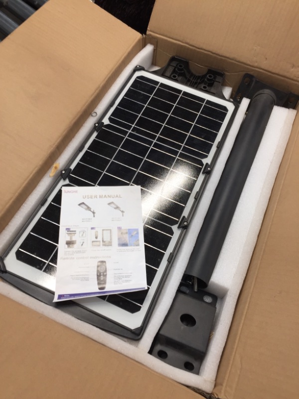 Photo 2 of 200W Solar Panel Street Light - Solar Pole Lights with Motion Sensor Dusk to Dawn Solar Street Light Remote Control IP65 Waterproof Solar Street Light Outdoor, KH-YT200-2