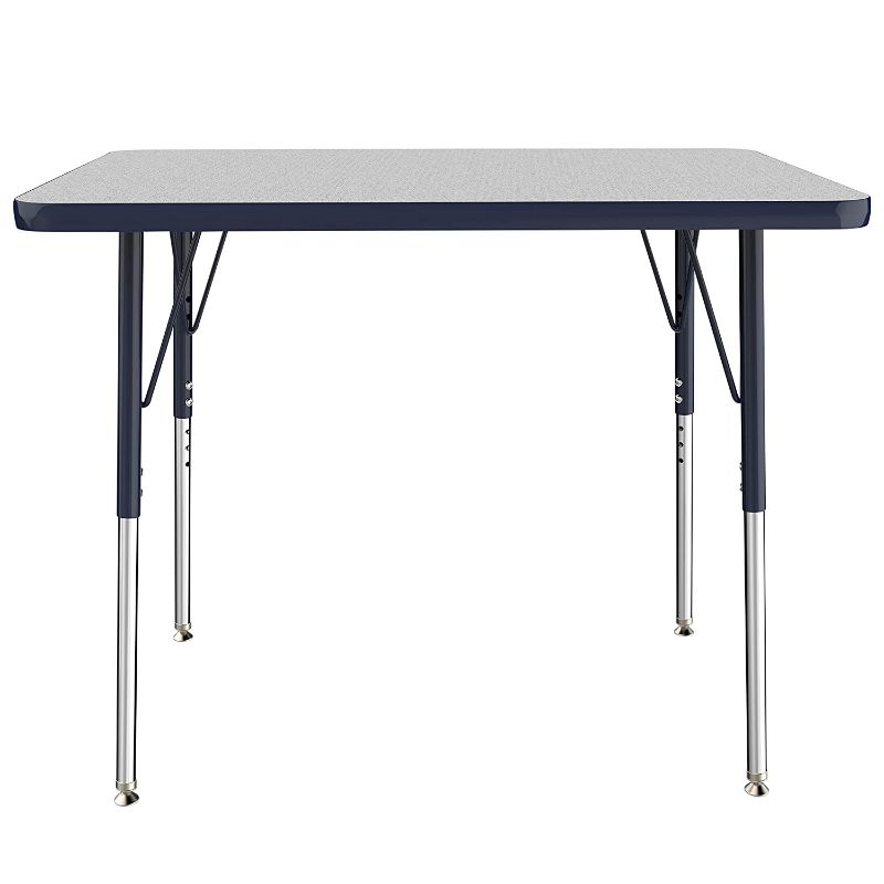 Photo 1 of FDP Rectangle Activity School and Office Table (24 x 36 inch), Standard Legs with Swivel Glides, Adjustable Height 19-30 inches - Gray Top and Navy Edge