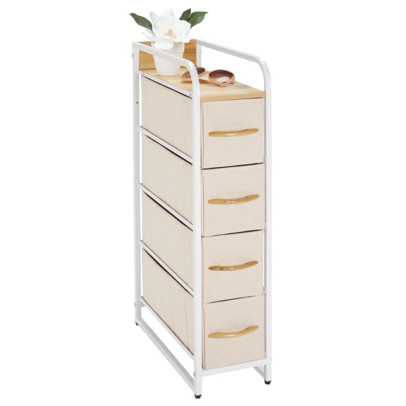 Photo 1 of 4 Drawer Narrow Fabric Closet and Dresser Drawer Storage Organizer in Cream/White, 18.5" X 8" X 33.1", by MDesign