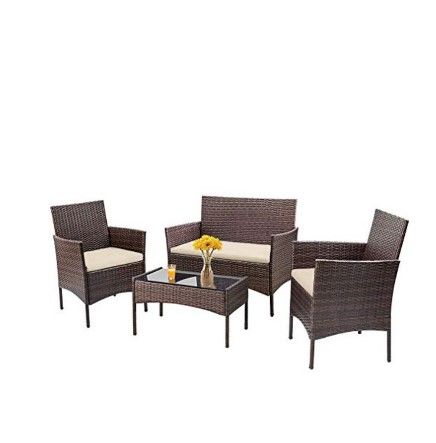 Photo 1 of 4 Pieces Outdoor Patio Furniture Sets Rattan Chair Wicker,Brown
