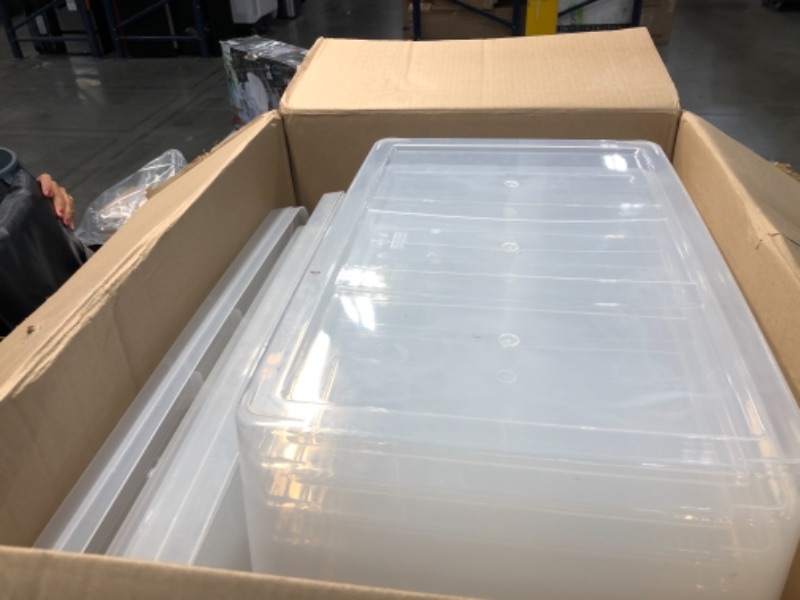 Photo 2 of 4-Pack Clear Plastic Stackable Bin
*Extra bin, no lid*
20x13x13