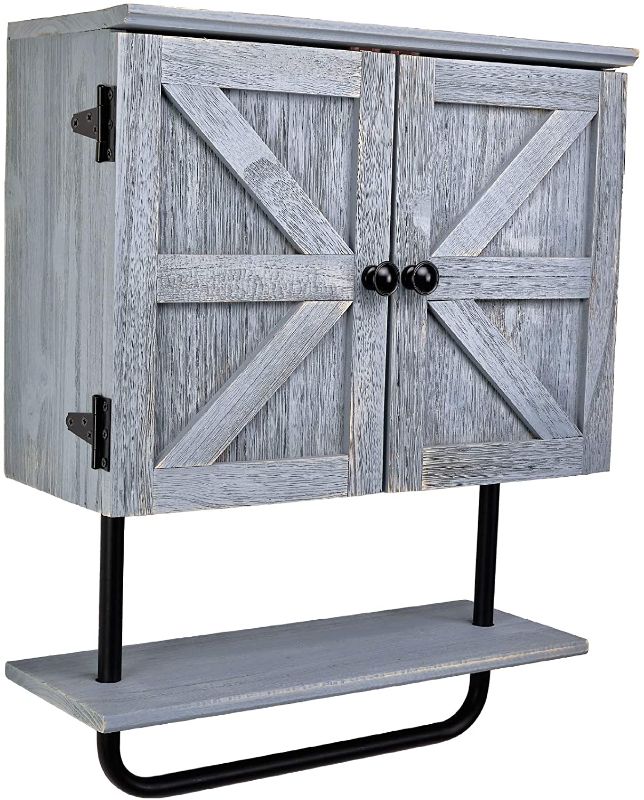 Photo 1 of Barndoor Bathroom Wall Cabinet, Space Saver Storage Cabinet Kitchen Medicine Cabinet with Adjustable Shelf and Towel Bar, Rustic Gray