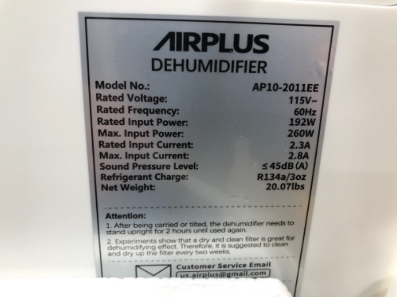 Photo 3 of AIRPLUS 30 Pints 1,500 Sq. Ft. Dehumidifier for Basement, Bedroom, Bathroom, Powerful Dehumidifier for Home with Ultra-Quiet Operation, Auto Shut-Off & Drain Hose (AP1907P)