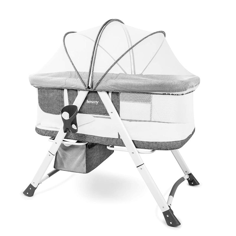 Photo 1 of besrey Bassinet for Baby, 3 in 1 Portable Baby Bassinets, Rocking Cradle Bed, Easy Folding Bedside Sleeper Crib, Quick-Fold for Newborn Infant, up to 33 lb Compact Storage, Mattress 