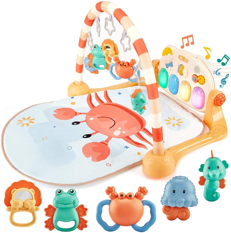 Photo 1 of hahaland Baby Playmats & Floor Gyms and Activity Play Mat with 5 BPA Free Rattle Teething, Kick and Play Piano Gym Tummy Time Toys for Newborn Baby 3 6 12 Months Girls Boys Gifts Newborn
