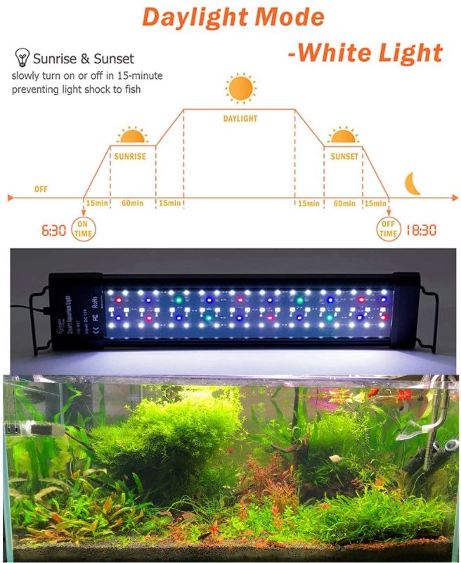 Photo 1 of Hygger Auto On Off LED Aquarium Light Extendable 12-17 Inches 7 Colors Sunrise Sunset Full Spectrum Light Fixture for Freshwater Planted Tank Build in Timer
