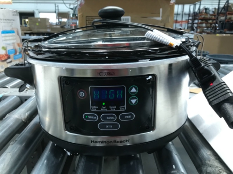 Photo 3 of Hamilton Beach Portable 6-Quart Set & Forget Digital Programmable Slow Cooker with Lid Lock, Temperature Probe, Stainless Steel
