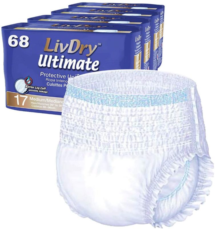 Photo 1 of LivDry Adult Incontinence Underwear, Ultimate Comfort Absorbency, Leak Protection, Medium, 68-Pack
