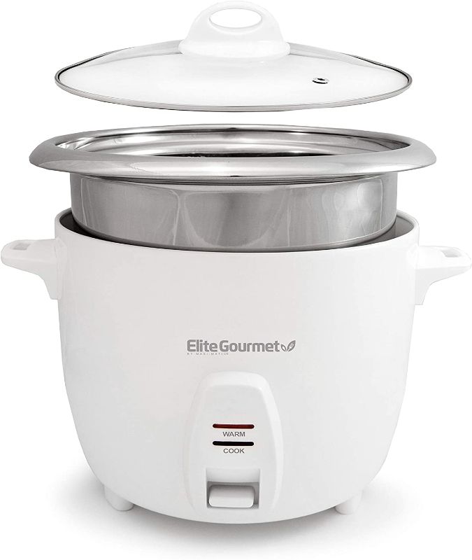 Photo 1 of Elite Gourmet Electric Rice Cooker with Stainless Steel Inner Pot Makes Soups, Stews, Grains, Cereals, 20 Cups, White
