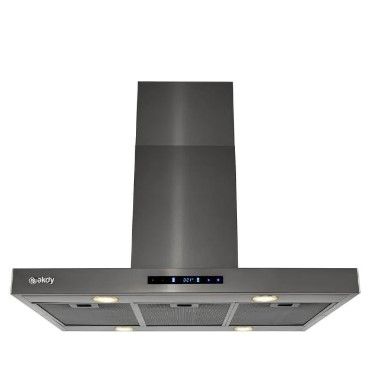 Photo 1 of 36 in. 343 CFM Convertible island Mount Range Hood in Black Stainless Steel With LED Lights
