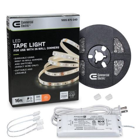 Photo 1 of Commercial Electric
16 ft. LED AC Dimmable White Tape Light Kit Under Cabinet Light