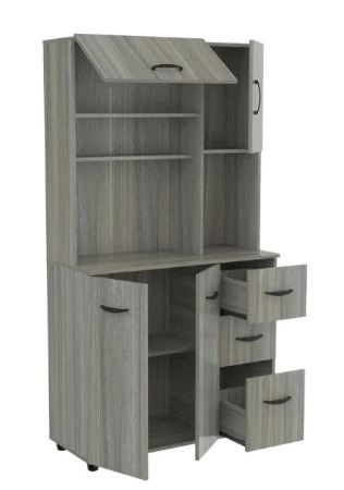 Photo 1 of Ready to Assemble 35 in. W x 66.1 in. H x 15.4 in. D Microwave Storage Utility Cabinet in Smoke Oak