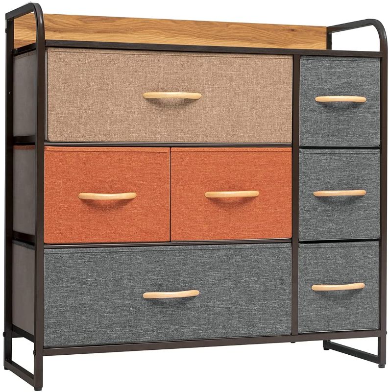 Photo 1 of **NEW**
VredHom 7 Drawers Closet Dresser, Fabric Dresser Bedroom Storage Chest Unit, Wide Dresser Clothes & Nursery Storage with Sturdy Steel Frame Wood Top for Entryway, Hallway, Office
