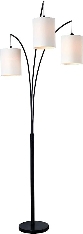 Photo 1 of *MISSING base* 
Kenroy Home 32849BL Leah Arc Lamp, Black, 83.5'' H with 31.5'' extension; shades are 7'' diameter
