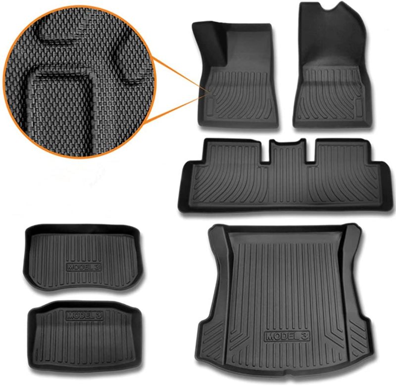 Photo 1 of *MISSING trunk mat* 
SUPER LINER All-Weather Floor Mats for Tesla Model 3 2021 Custom Fit Cargo Liner Rear Cargo Tray Trunk Mats Interior Accessories
