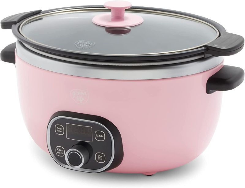 Photo 1 of *USED*
GreenLife Healthy Ceramic Cook Duo Soft Pink Slow Cooker Crockpot, 6QT

