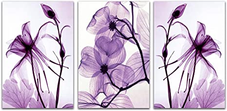 Photo 1 of *NEW, factory packaged* 
Purple Verbena Art 3pcs Unframed Modern Giclee Transparent Purple Flowers Pictures Prints on Canvas Walls Paintings Contemporary HD Artwork for Home Bedroom Decor Without Frame Each Piece 16x24 Inch, 2 pk
