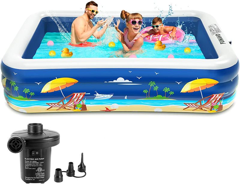 Photo 1 of *MISSING pump* 
FUNAVO Inflatable Pool, 100" x 71" x 22" Full-Sized Swimming Pool for Kids and Family, Blow Up Pool for Backyard, Adults, Babies, Toddlers, Garden, Outdoor, Summer Party Lounge Pool
