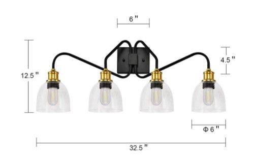 Photo 1 of *MISSING 3 glass shades* 
OUVR Bathroom Vanity Light Fixtures, 60W 4-Light Modern Wall Sconce Vanity Lights for Bathroom, Kitchen, Living Room, Attic, Matte Black Finish with Metal Shade
